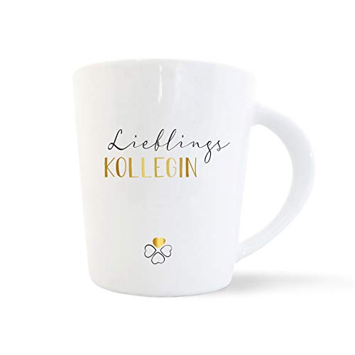 mintkind® Kaffeebecher Lieblingskollegin“ | Porzellan Kaffee Becher Tasse Weiß | Geschenk für die Beste Kollegin | Geburtstag, Weihnachten, als Dankeschön & zum Abschied von mintkind