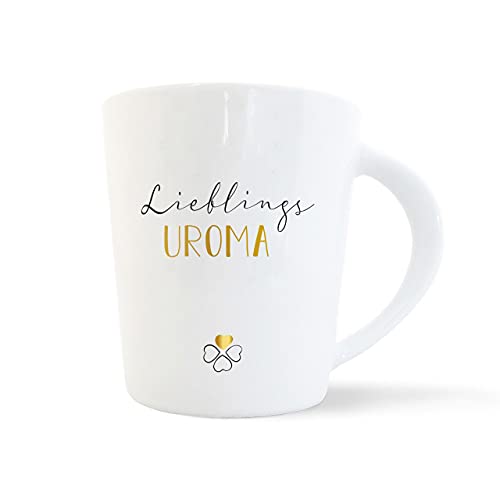 mintkind® Kaffeebecher Lieblings Uroma | Porzellan Kaffee Becher Tasse Weiß | Geschenk für Großeltern | Für die Uroma Geburtstag, Ostern, Weihnachten | Geschenkidee Teetasse von mintkind