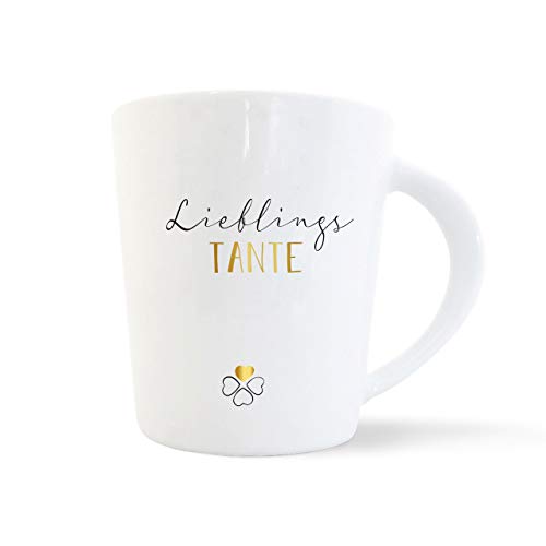 mintkind® Kaffeebecher Lieblingstante | Porzellan Kaffee Becher Tasse Weiß | Geschenk für die Tante | Geburtstag, Ostern, Weihnachten | Geschenkidee Teetasse Porzellan-Tasse von mintkind