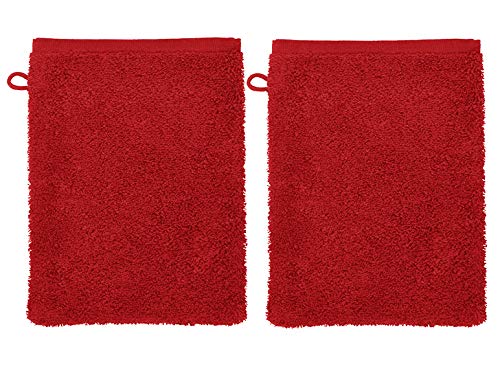 miomare® 2 Frottier Waschhandschuhe/Waschlappen - 100% Baumwolle Rot Uni von miomare
