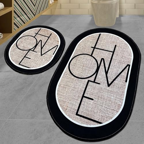 miqna Ovales 2-teiliges Badezimmerteppich-Set in Jute-Optik – Weicher, Rutschfester und Wasserabsorbierender Badvorleger (Mohe, 60 x 100 cm - 50 x 60 cm) von miqna