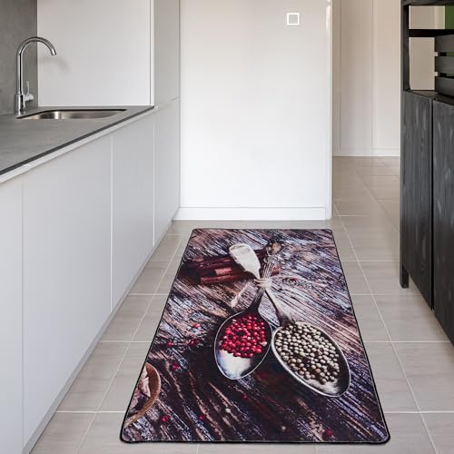 miqna Küchenteppich, rutschfeste Küchenläufer, Waschbarer Küchen Teppich, Schwarz Küchenmatte, Waschbarer Küchen Teppich (Spice, 120 x 180 cm) von miqna