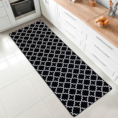 miqna Wohnzimmer Teppich Kurzflor Moderne geometrische rutschfeste Boden Flur Teppich Gel Läufer schwarz weiß (schwarz, 80 x 400 cm) von miqna