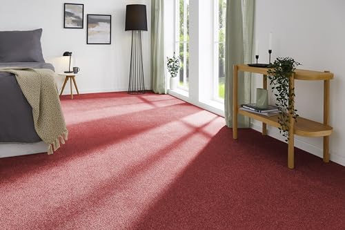 andiamo Teppichboden Izmir für Wohnzimmer und Kinderzimmer - Teppichboden Meterware zum Verlegen - Teppichbelag mit hoher Trittschalldämmung - weicher Teppichboden 400 x 450 cm Rot von andiamo