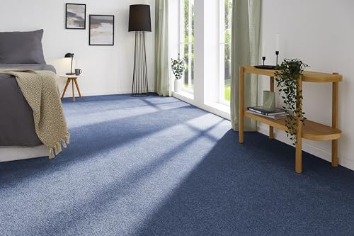 andiamo Teppichboden Izmir für Wohnzimmer und Kinderzimmer - Teppichboden Meterware zum Verlegen - Teppichbelag mit hoher Trittschalldämmung - weicher Teppichboden 400 x 500 cm Dunkelblau von andiamo
