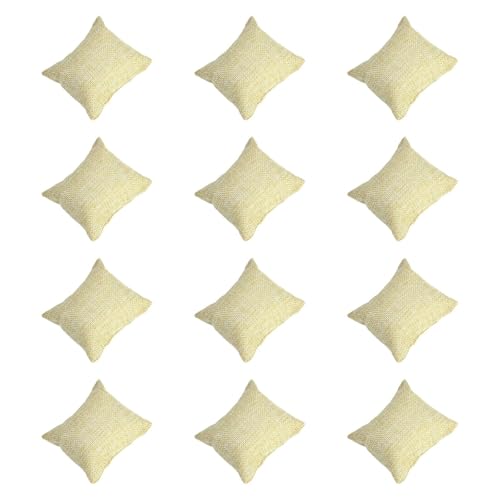 12 x Uhrenkissen, multifunktionale Armreif-Kissen für Juweliergeschäfte, Displaybox, Uhrentablett (Leinen oder PU-Leder), Leinengelb, 7 x 8 cm von misppro