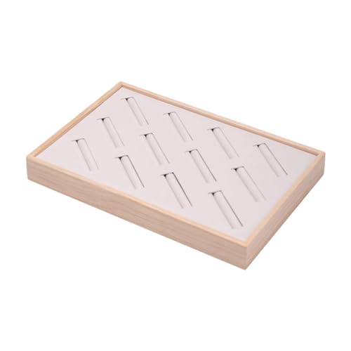 Armreifen-Tablett, Armbandhalter, Organizer, Holz, 12 Fächer, Samt-Einsatz, Ausstellungsraum, Schmuck, Ausstellungsraum, Grau, 30 x 20 x 3 cm, Beige Armreifen-Tablett, Armbandhalter, Organizer, Holz, 12 Fächer, Samt-Einsatz, Ausstellungsraum, Schmuck, Ausstellungsraum, Grau, 30 x 20 x 3 cm, Beige von misppro