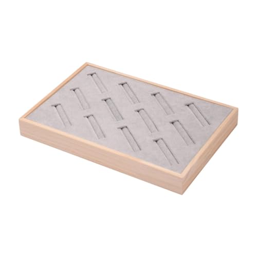 Armreifen-Tablett, Armbandhalter, Organizer, Holz, 12 Fächer, Samt-Einsatz, Ausstellungsraum, Schmuck, Ausstellungsraum, Grau, 30 x 20 x 3 cm, Grau Armreifen-Tablett, Armbandhalter, Organizer, Holz, 12 Fächer, Samt-Einsatz, Ausstellungsraum, Schmuck, Ausstellungsraum, Grau, 30 x 20 x 3 cm, Grau von misppro