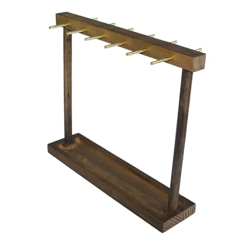 Halskettenhalter, Schmuck-Organizer, Ständer aus Holz und Metall, doppelseitig, für Halsketten, Ringe, Armbänder, Ohrringe, 30 x 26,5 x 7,5 cm, Arbeitsflächen-Aufbewahrung, Dunkelbraun von misppro