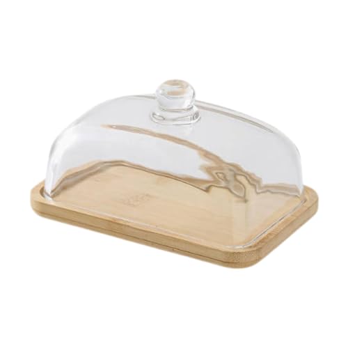 Rechteckiger Kuchenständer mit Glasabdeckung, 18 x 12 x 9 cm, Bambusholz, Butterdose, Snack-Präsentationsteller für Geburtstagsparty, Hochzeit, Bambusholz Rechteckiger Kuchenständer mit Glasabdeckung, 18 x 12 x 9 cm, Bambusholz, Butterdose, Snack-Präsentationsteller für Geburtstagsparty, Hochzeit, Bambusholz von misppro
