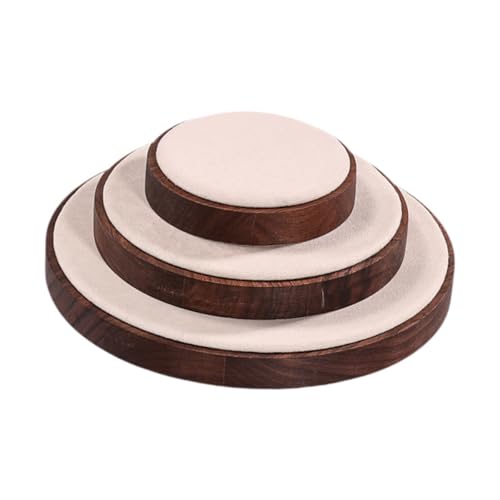 Schmuckständer, Schmuck-Organizer für Damen, mit Microfleece, eleganter Schmuckhalter, Walnussholz, rund, 3 Stück von misppro
