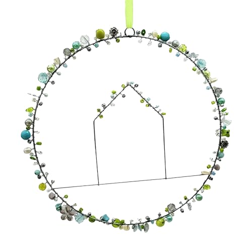 mitienda mit Liebe gemacht Fensterdeko Perlenkranz 20cm, Fensterschmuck Draht-Haus, grün, hängend, Kranz aus Perlen von mitienda mit Liebe gemacht