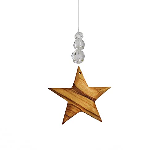 Fensterdeko Stern aus Holz mit 3 Perlen 4,6cm, Weihnachtsdeko handgemacht, Mobile aus Holz von mitienda mit Liebe gemacht