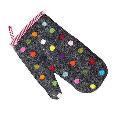 Ofenhandschuh aus Filz dunkelgrau mit Punkten bunt Backhandschuh hitzebeständig Topflappen von mitienda mit Liebe gemacht