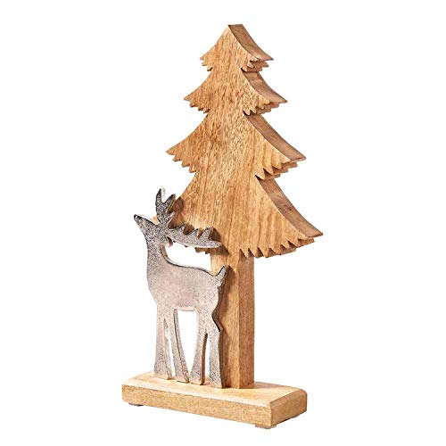 Tanne mit Hirsch, Weihnachtsdeko Größe wählbar, Deko Aufsteller aus Holz und Metall Silber von mitienda mit Liebe gemacht