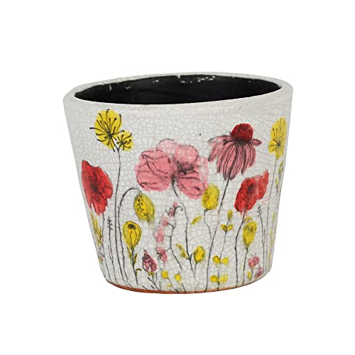 mitienda mit Liebe gemacht Blumentopf aus Keramik Primavera 14cm, Weiss rosa gelb, Blumenvase, Pflanzentopf von mitienda mit Liebe gemacht