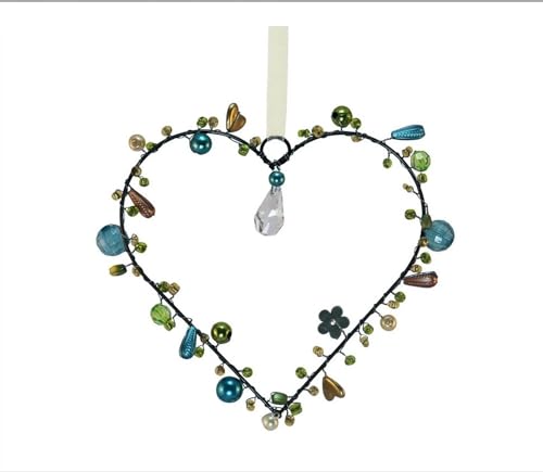 mitienda mit Liebe gemacht Fensterdeko Perlenherz 10cm, Fensterschmuck grün/türkis hängend, Kranz aus bunten Perlen von mitienda mit Liebe gemacht