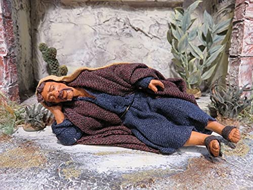mitienda mit Liebe gemacht Krippenfiguren Hirte schlafend 14/16 cm aus Ton/Stoff von mitienda mit Liebe gemacht