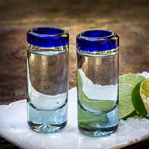 mitienda mit Liebe gemacht Schnapsglas 2er Set Caballitos blau aus Mexiko, Mundgeblasene Gläser für Likor und Schnaps, Geschenkidee von mitienda mit Liebe gemacht