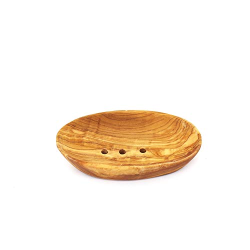 mitienda mit Liebe gemacht Seifenschale aus Holz 12 cm, Seifenablage Olivenholz, Ablage für Seife Badezimmerdeko von mitienda mit Liebe gemacht