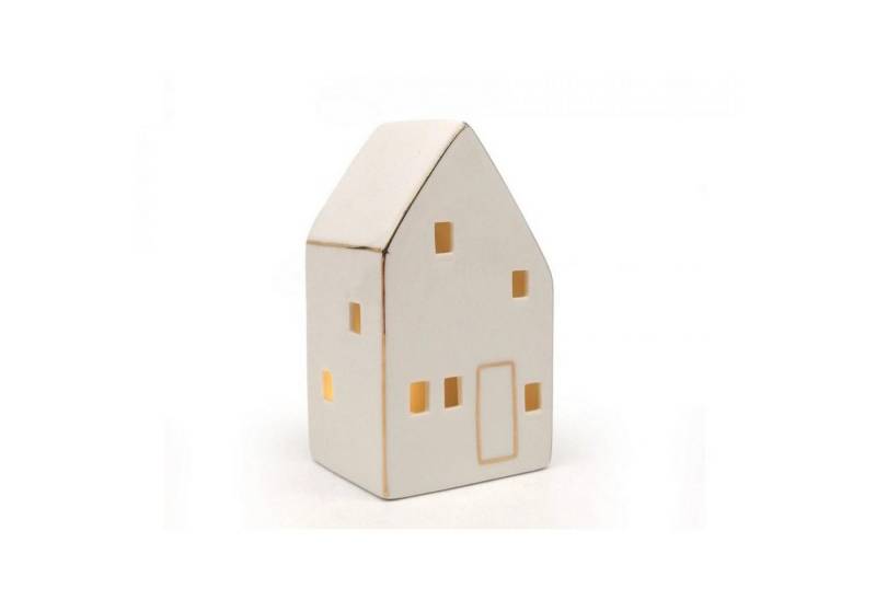 mitienda Windlicht LED-Haus mit Goldrand weiß-glänzend Weihnachtsdeko von mitienda