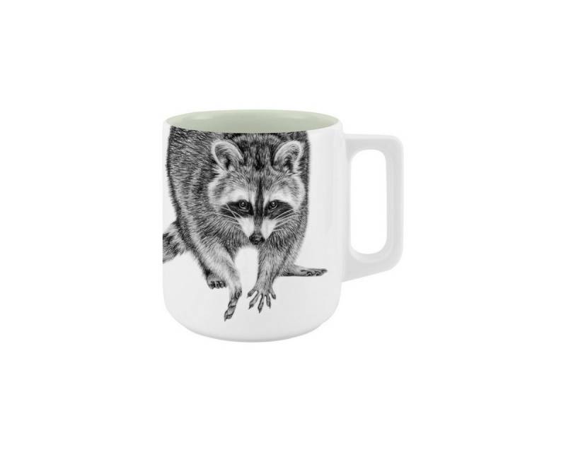 mittelpunkt. Tasse mit Henkel . innen farbig . Waschbär von mittelpunkt.
