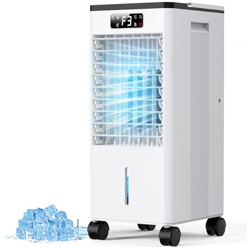 Klimaanlage Mobile Klimagerät Luftkühler 4 in 1 Klimaanlage Ohne Abluftschlauch Ventilator Verdunstungskühler 7.5L Wassertank 1-12Timer 60°Oszillierend Mit Fernbedienung 4 Eisbeutel von miubaao