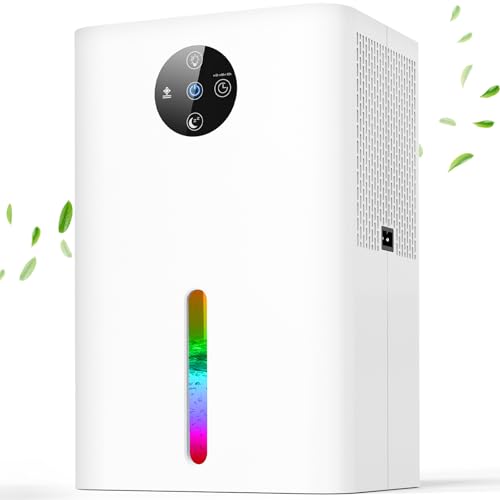 Luftentfeuchter 1800ML Luftentfeuchter Elektrisch,Tragbarer Raumentfeuchter Extra leise,Automatisches Abtauen,7-Farbiges LED Licht Luftentfeuchter für Zuhause. von miubaao