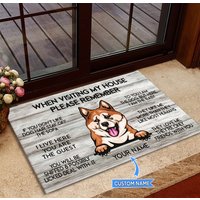 Akita Fußmatte, Teppich, Matte, Besuch Meiner Hausmatte, Perfektes Geschenk Für Hundeliebhaber, Hund Teppich Wohnkultur, Lustige Hundematte von miumaxgifts