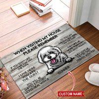 Bichon Frise Teppich, Fußmatte, Besuch Mein Haus Lustige Hunde Geschenk Für Hundeliebhaber, Hundematte, Housewarming von miumaxgifts