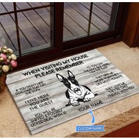 Bullterrier Fußmatte, Teppich, Matte, Besuch Meiner Haus Perfektes Geschenk Für Hundeliebhaber, Hundeteppich, Lustige Hundematte von miumaxgifts