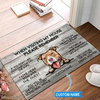 Pit Bull Fußmatte, Teppich, Matte, Besuch Meiner Hausmatte, Perfektes Geschenk Für Hundeliebhaber, Hund Housewarming Matte von miumaxgifts
