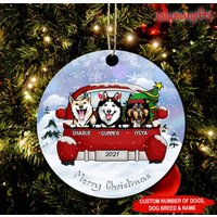 Siberian Husky Weihnachtsschmuck, Auto Red Truck Ornament, Hund Weihnachtsgeschenk, Weihnachten, Lkw Ornament von miumaxgifts