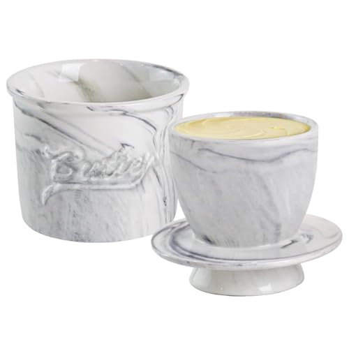Butter Keeper - Ceramic Butter Saver with Lid for Fresh Storage and Easy Serving | Premium Ceramic Jar with Airtight, Keeps Butters Soft Spreadable and Freshs Longer, Stylish Tabletop, 10x10cm White Butter Keeper - Ceramic Butter Saver with Lid for Fresh Storage and Easy Serving | Premium Ceramic Jar with Airtight, Keeps Butters Soft Spreadable and Freshs Longer, Stylish Tabletop, 10x10cm White von mivceklw