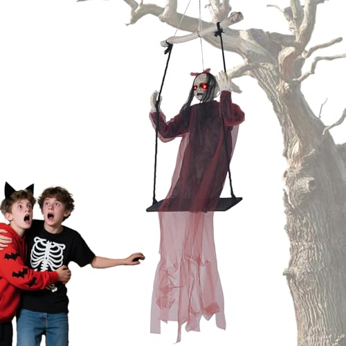 Ghost Decor, Scary Grim Swinging Ghost Figur, Light-Up Halloween Prop with Spooky Sound Effects Battery Operated, Perfect for Indoor Outdoor House, Porch, Window, Wall and Garden, 140 cm ABS Wood von mivceklw