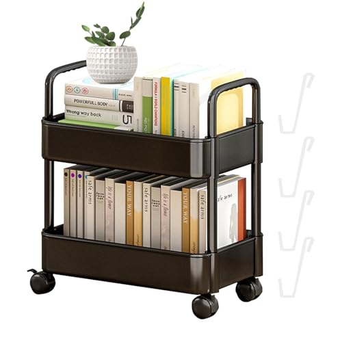 mivceklw 2 Tier Movable Bookshelf Cart, Rolling Book Storage Rack with Wheels, Household Toy and Snack Organizer, Compact Storage Shelf for Kids, Offices, Bedroom, 14.57x9.84 Inches von mivceklw