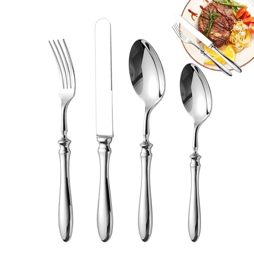 mivceklw Besteck-Set | Besteckgarnitur | Rostfreies Essbesteck Mit Steakmesser, Gabeln Und Löffeln Für Speisen, Servieren Und Alltag von mivceklw