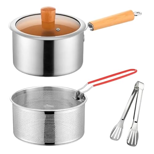 mivceklw Fritteusentopf Mit Korb | Outdoor Friteuse Mit Perforiertem Siebkorb Zum Frittieren | Spüle aus Edelstahl zum Abtropfen von Öl für Fisch Meeresfrüchte Pommes Hähnchen von mivceklw