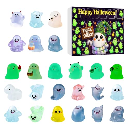 mivceklw Halloween Miniatur Adventskalender | 24-Tägiger Mini-Figuren Kalender | Sammelbare Leuchtfiguren Deko Für Kinder Jugendliche Erwachsene Paare Freunde von mivceklw