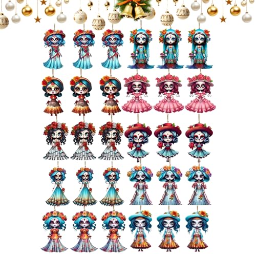 mivceklw Kopf Ornamente - 30 Teile 2D Acryl Gruseldekoration,Fenster Tag der Puppenanhänger mit Schnur | Für Halloween Weihnachtsbaum Urlaub Tasche Rückspiegel Garten Wand Fenster von mivceklw