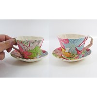 Made-To-Order | 1 - 2 Wochen- Liberty Textil Teetasse Und Untertasse Ornament- Mischung Der Blumen von miwary