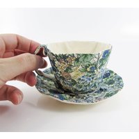 Made-To-Order | 1 - 2 Wochen- Liberty Textil Teetasse Untertasse Ornament- Floral Pfau Blau Grün von miwary