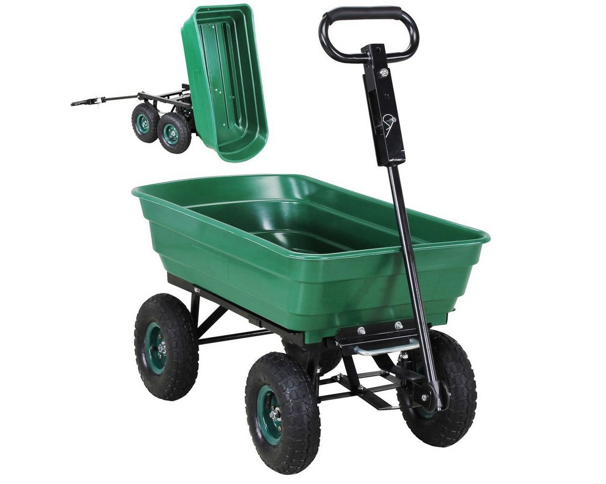 miweba Bollerwagen Gartenwagen Transportkarre Dumper (300 kg Zuladung - Kippverriegelung - 75 L Volumen - Kippfunktion - Doppelachse, 1-tlg., deichselgeführte Lenkachse - Anhängerfunktion - Luftreifen), Transportwagen - Gartenkarre- Gartenwagen - Schubkarre von miweba