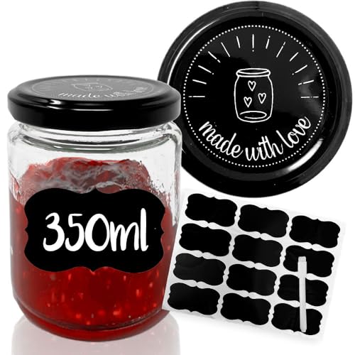 12x 350ml Marmeladengläser made with love - inkl. wiederverwendbaren Etiketten & abwischbarem Stift - Einmachgläser ideal zum Verschenken von mixed24
