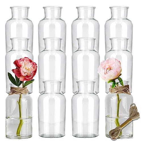 12x runde Mini Glasvasen 10cm inkl. Juteschnur Tischvasen Tischdekoration Väschen Set Deko Hochzeit Tisch Glasflasche Blumenvase von mixed24