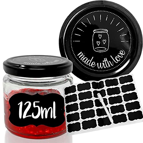 25x 125ml Marmeladengläser made with love - inkl. wiederverwendbaren Etiketten & abwischbarem Stift - Einmachgläser ideal zum Verschenken von mixed24