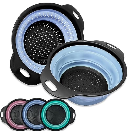 2er Set Siikon Küchensieb faltbar Sieb Seiher Nudelsieb platzsparend für die Küche oder Camping (Blau) von mixed24