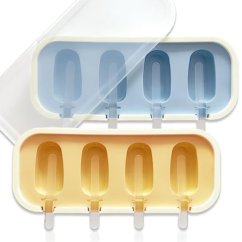 2er Set Silikon Mini Eis am Stiel Formen mit Deckel aus Kunststoff inkl. 12x Stiele aus Kunststoff Eisformen Stieleisformen Stabeisformen (2x Blau) von mixed24