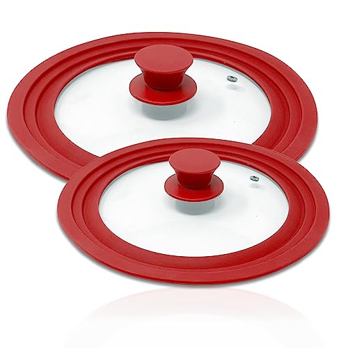 2er Set Silikon Pfannendeckel Topfdeckel 20/22/24cm und 26/28/30cm Rot Universalgröße Glasdeckel mit abgestuftem Silikonrand für Pfannen und Deckel mit Silikongriff von mixed24