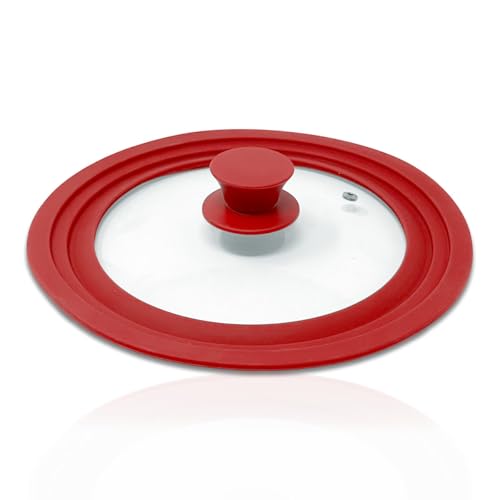 Silikon Pfannendeckel Topfdeckel 20/22/24cm oder 26/28/30cm Universalgröße Glasdeckel mit abgestuftem Silikonrand für Pfannen und Deckel mit Silikongriff (20-22-24cm, Rot) von mixed24